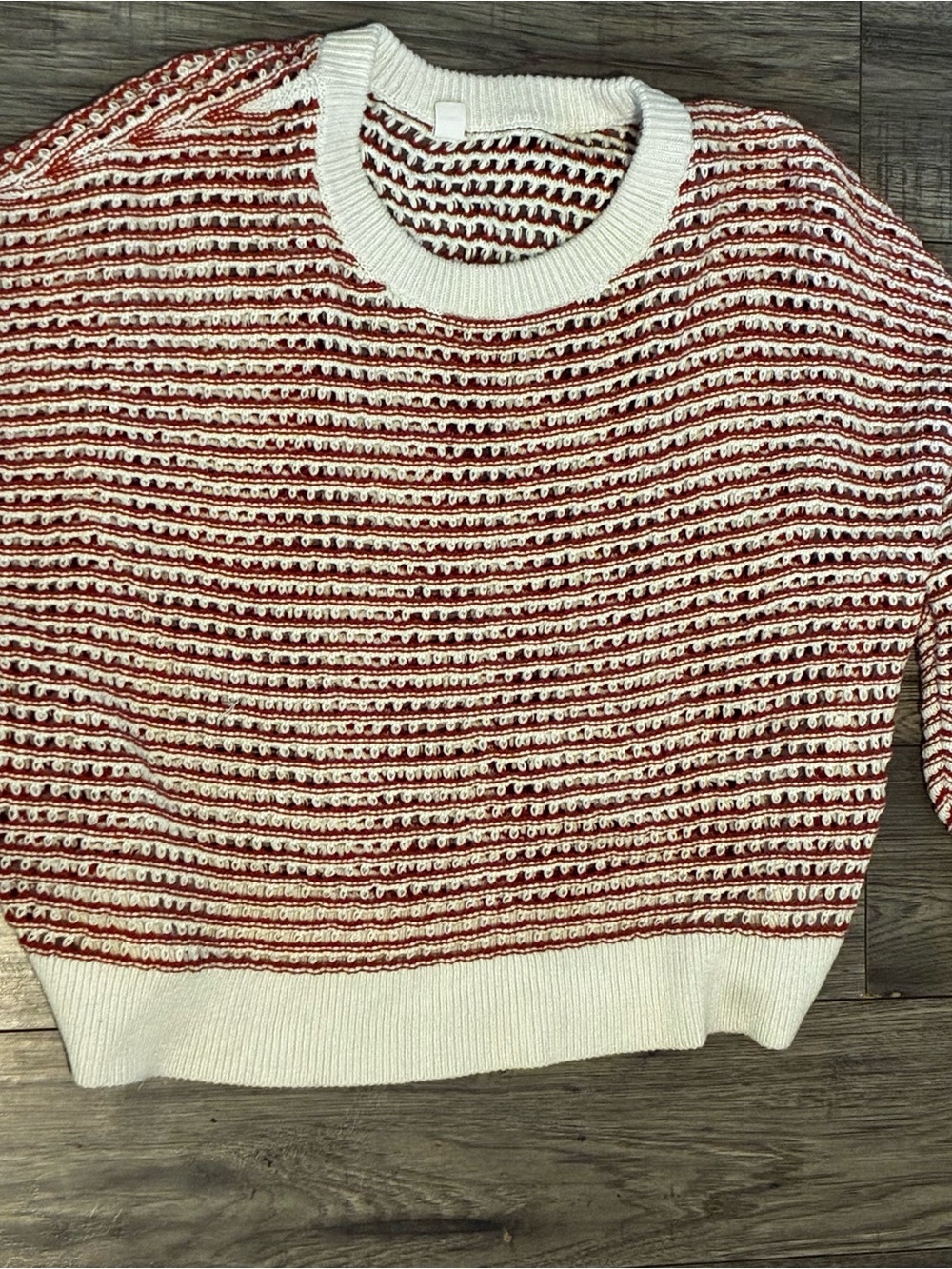 Old Navy Red and White Striped Crewneck Sweater